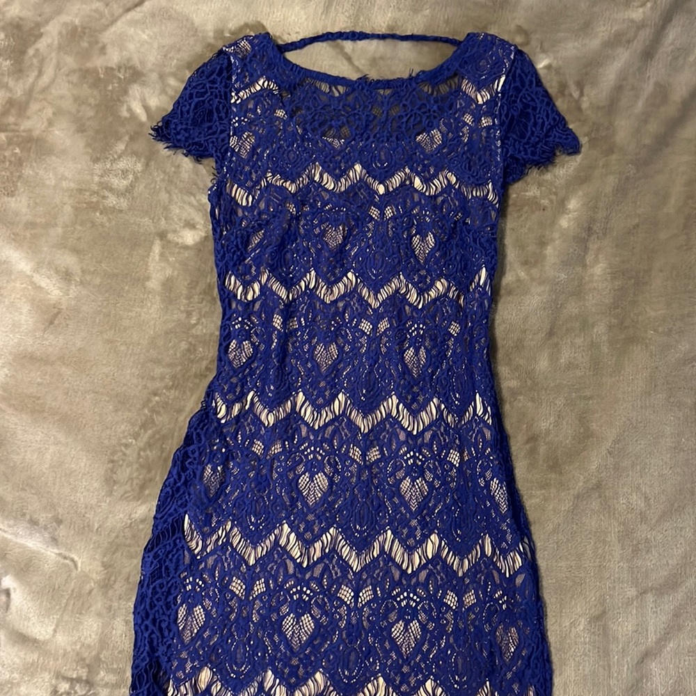 Blue Lace Dress with Slip Underneath